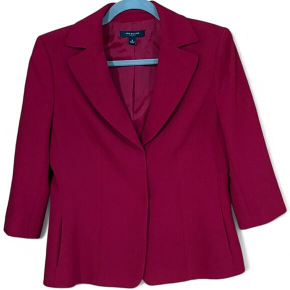Ann Taylor Magenta Red Wool Blend Blazer Jacket 3/4 Sleeve Lined Women’s Size 8 - Picture 1 of 11